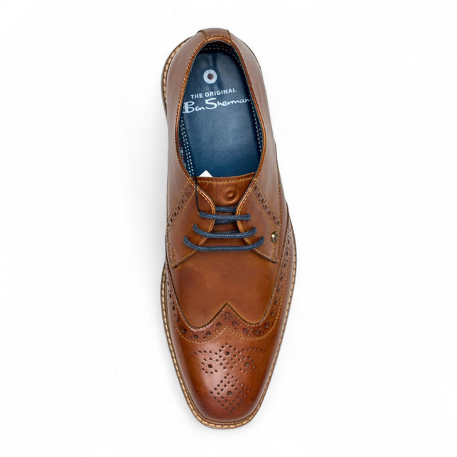 Ben Sherman Men's Tan Leather Wingtip Oxford Brogue Dress Shoes - Andy