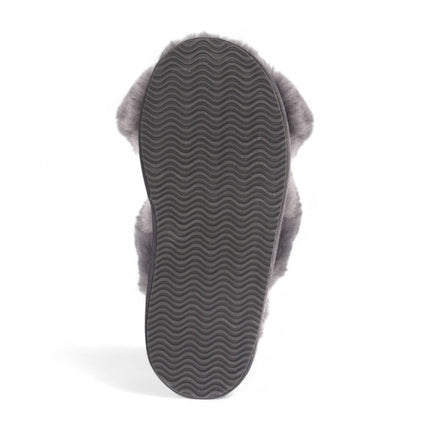 Women's Sheepskin Slippers Grey Warm Winter Fur Crossover - Snowbelle