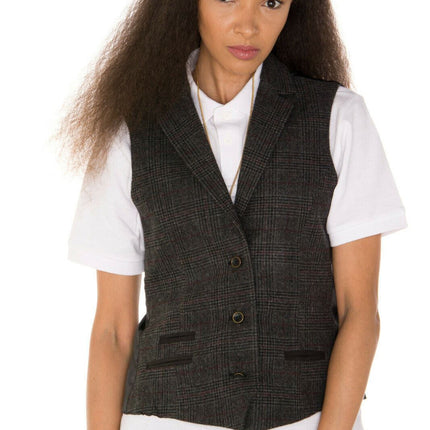 Womens Tweed 1920s Herringbone Charcoal Waistcoat