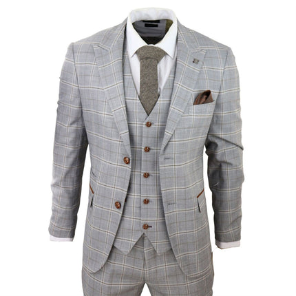 Mens Light Grey 3 Piece Velvet Trims Tailored Fit Suit
