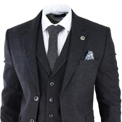 Mens Black 3 Piece Tweed Suit Peaky Blinders 1920s Gatsby Classic Tailored Fit