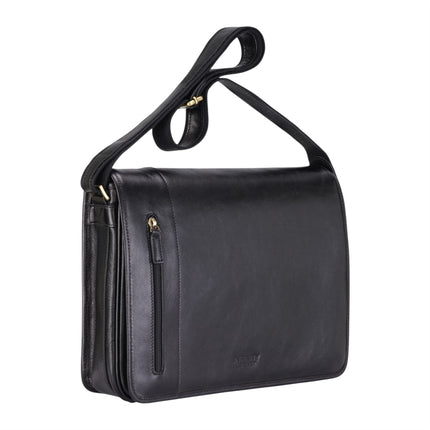 Genuine Leather Black Laptop Satchel Messenger Shoulder Bag - Astor