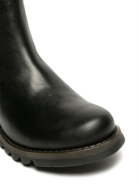 Fly London Womens Black Salv Chelsea Leather Ankle Casual Wedge Heel Boots