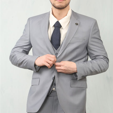 Men's Grey 3 Piece Formal Classic Prom Suit Workwear