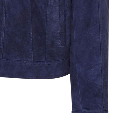 Mens Goat Suede Jeans Jacket Trucker Casual Denim Leather Shirt