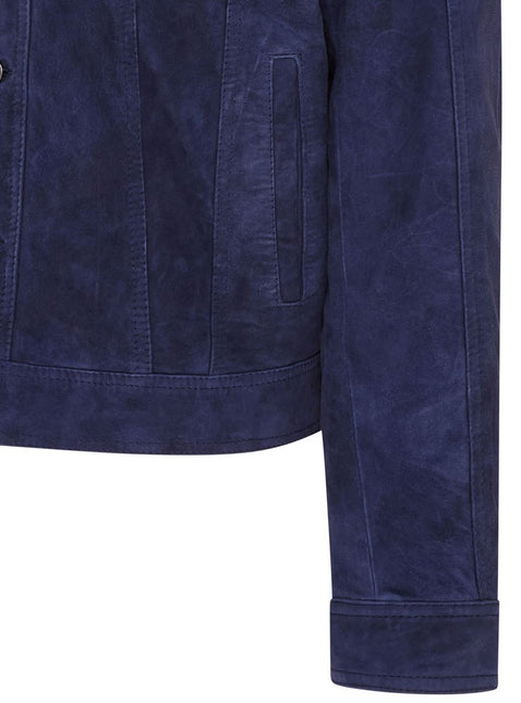 Mens Goat Suede Jeans Jacket Trucker Casual Denim Leather Shirt