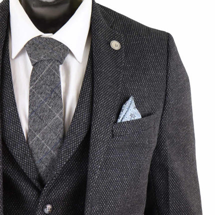 Men's 3 Piece Black Herringbone Tweed Suit