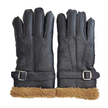 Infinity Leather Mens Brown Luxury Sheepskin Leather Gloves With Buckle
