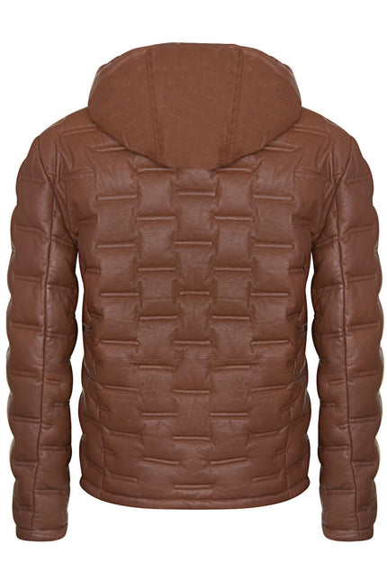Men's Hooded Puffer Quilted Bomber Leather Jacket - Belém