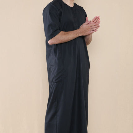 Mens Black Thobe Jubba Islamic Arab Moroccan Saudi Zipped Kaftan Arab Robe