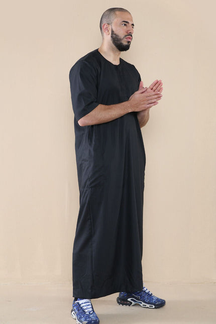 Mens Black Thobe Jubba Islamic Arab Moroccan Saudi Zipped Kaftan Arab Robe