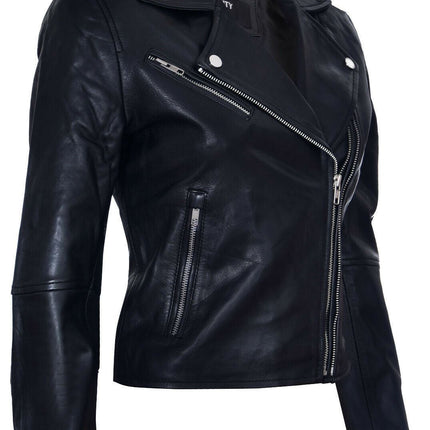 Womens Classic Red Nappa Leather Retro Biker Jacket-Bergen