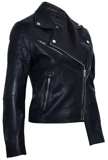 Womens Classic Red Nappa Leather Retro Biker Jacket-Bergen