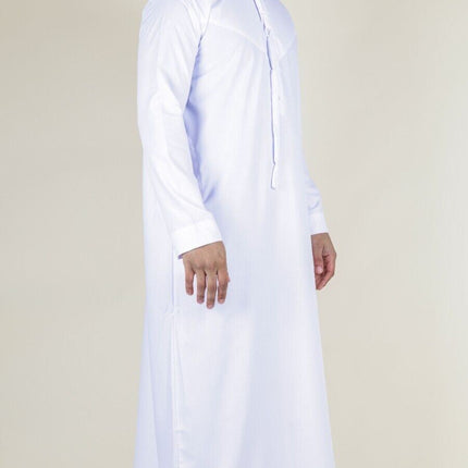 Men's White Thobe Emirati Islamic Jubba Robe Eid Tassel Slim Fit