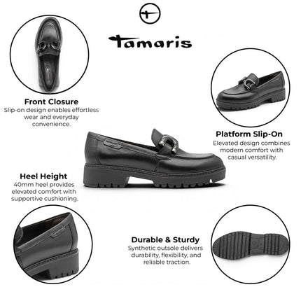 Tamaris Women's Black Leather Loafer Comfort Shoes - 24740-47
