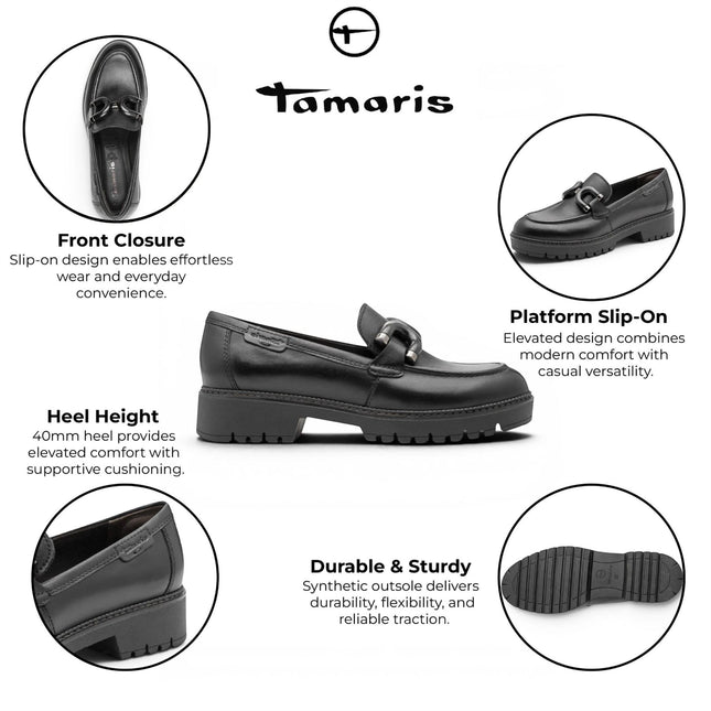 Tamaris Women's Black Leather Loafer Comfort Shoes - 24740-47