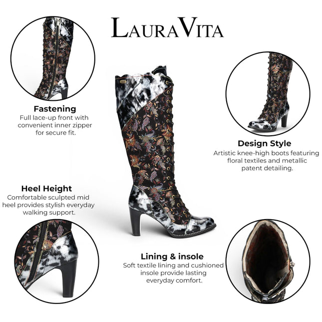 Laura Vita Womens Victorian Black Leather Lace-Up Long Heel High Boots - Alcbaneo-158