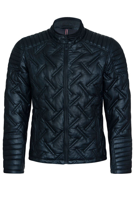 Men's Black Leather Quilted Biker Jacket - Manaus