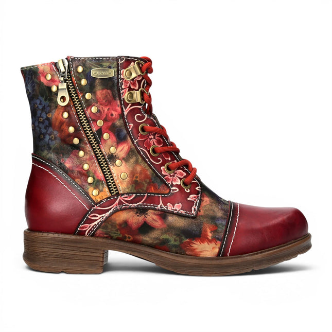Laura Vita Women's Red Floral Victorian Leather Lace-up Ankle Boots - Anitao - 11