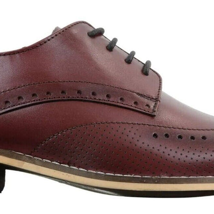 Mens Classic Oxford Brogue Shoes In Perforated Wine Leather