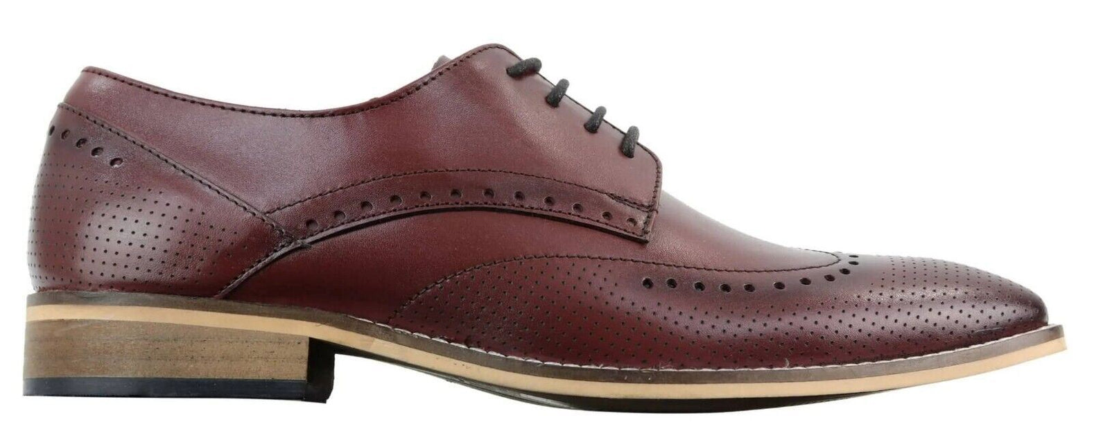 Mens Classic Oxford Brogue Shoes In Perforated Wine Leather