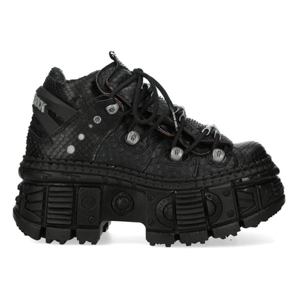 New Rock M-106Wall-C65 Python Black Leather Platform Ankle Boots