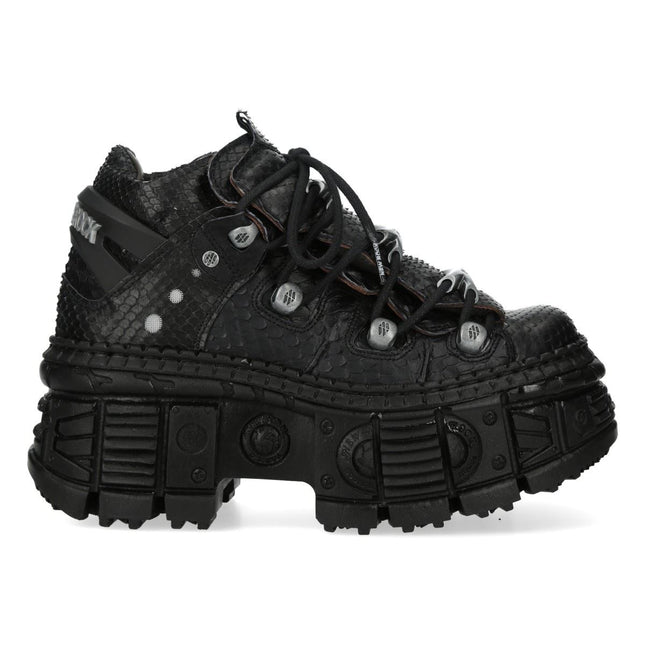 New Rock M-106Wall-C65 Python Black Leather Platform Ankle Boots