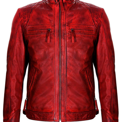 Men's Vintage Leather Quilted Biker Jacket-Monaco