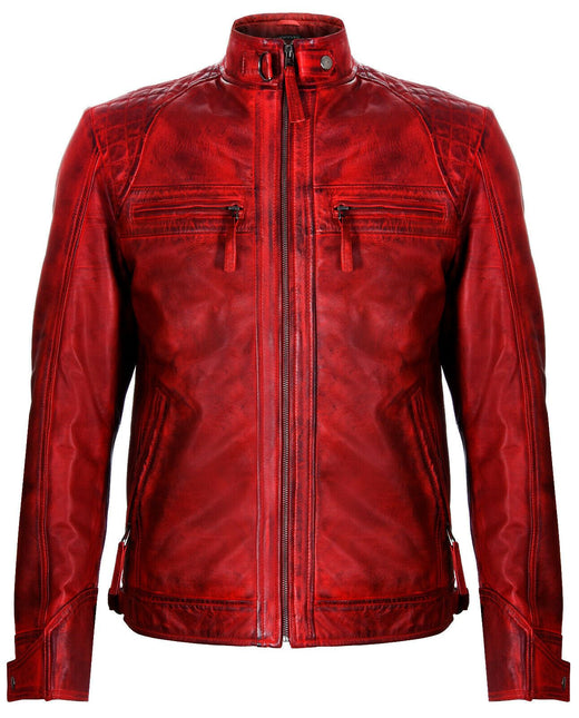 Men's Vintage Leather Quilted Biker Jacket-Monaco