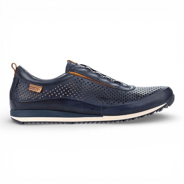 Pikolinos Men's Blue Leather Elastic Slip-on Sneaker Trainers Shoes - Liverpool