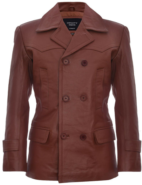 Mens Cowhide Leather Peacoat-Krakaw