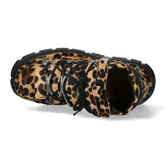 New Rock M-106-C192 Leopard Brown Leather Gothic Ankle Boots