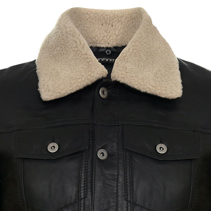 Mens Removable Collar Leather Trucker Jacket-Zagreb