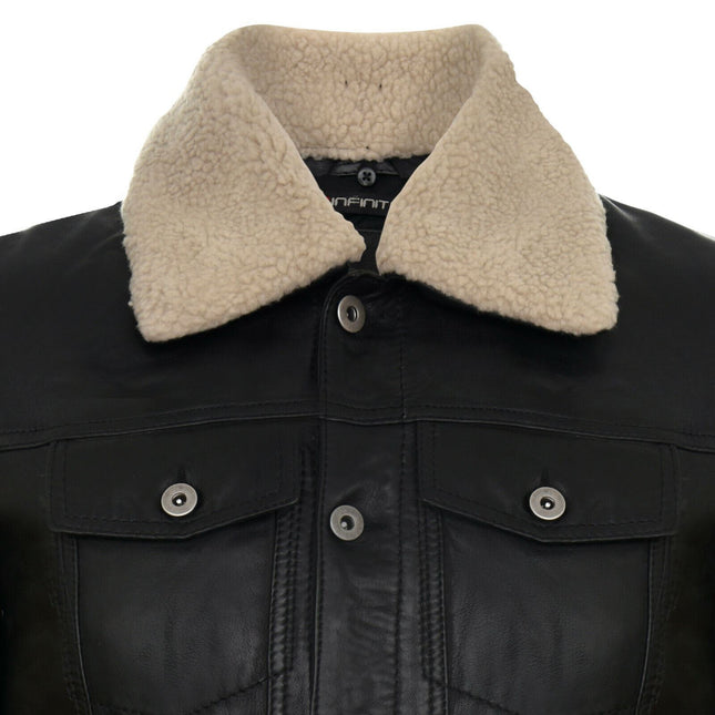 Mens Removable Collar Leather Trucker Jacket-Zagreb