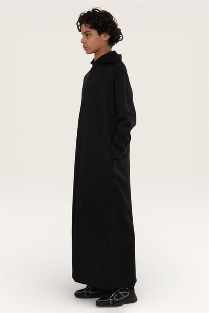 Kids Boys Hooded Eid Black Moroccan Jubba Robe Ramadan Eid Thobe - K-HM12