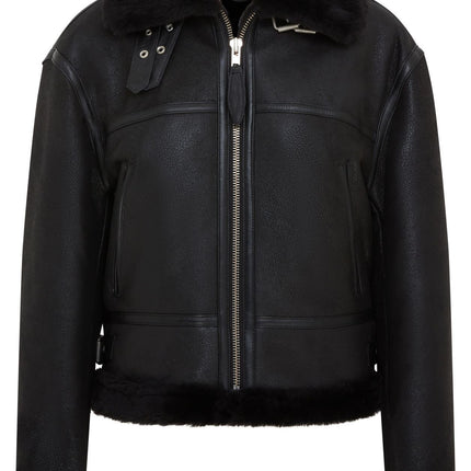 Womens Black B3 Shearling Sheepskin Leather Aviator Bomber Flying Jacket