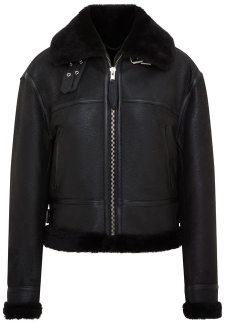 Womens Black B3 Shearling Sheepskin Leather Aviator Bomber Flying Jacket