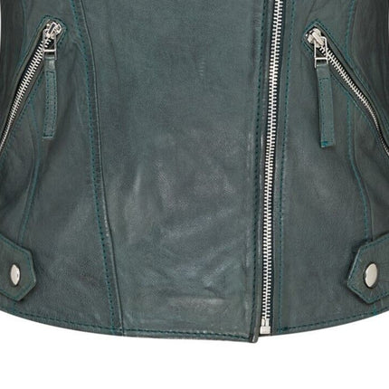Womens Green Biker Leather Jacket - Denver