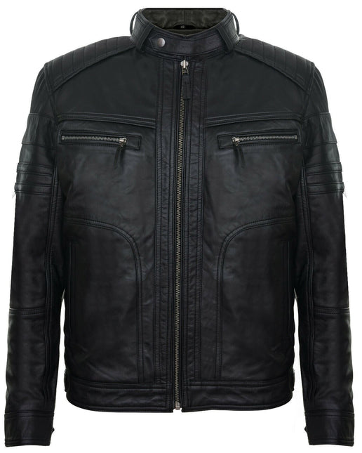 Men's Vintage Black Leather Biker Jacket-Naples