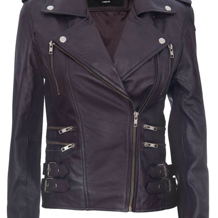 Womens Leather Brando Biker Jacket-Orlando
