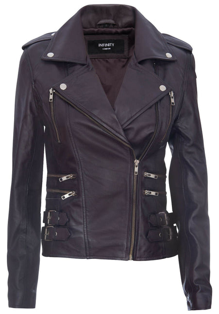 Womens Leather Brando Biker Jacket-Orlando