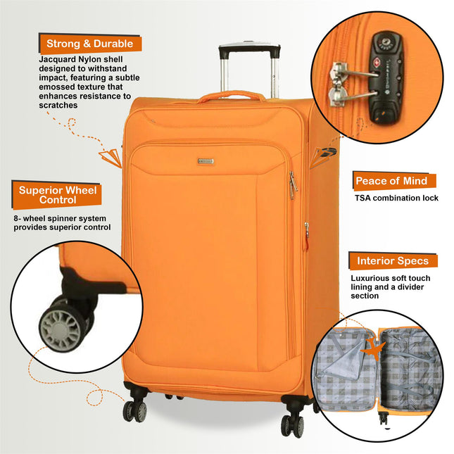 Lightweight Suitcase  4 Wheel Luggage Travel Cabin TSA Soft Bag