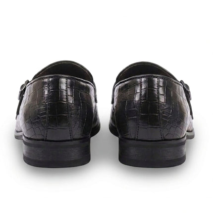 Men's Black Vegan Leather Double Monk Strap Loafer Shoes