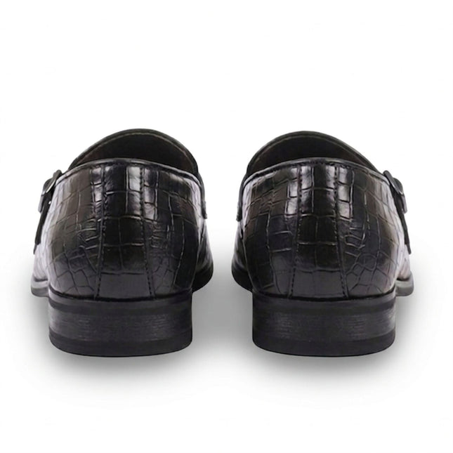 Men's Black Vegan Leather Double Monk Strap Loafer Shoes