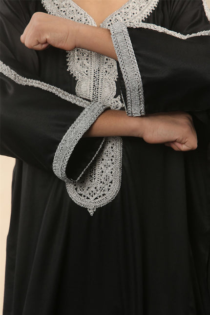 Kid's Boys Black Moroccan Thobe Jubba Robe Eid Djellaba Gandoura