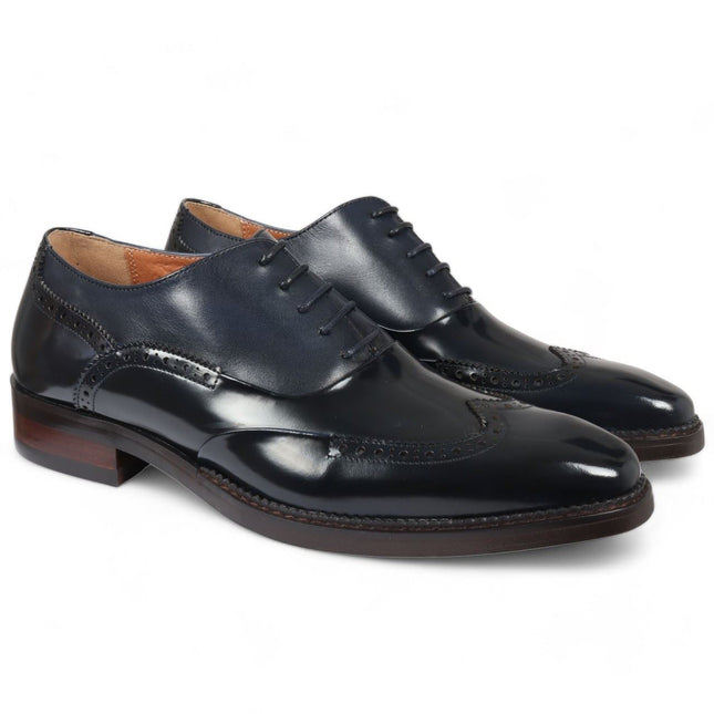 Justin Reess Men's Blue Patent Leather Brogue Formal Shoes - Harry