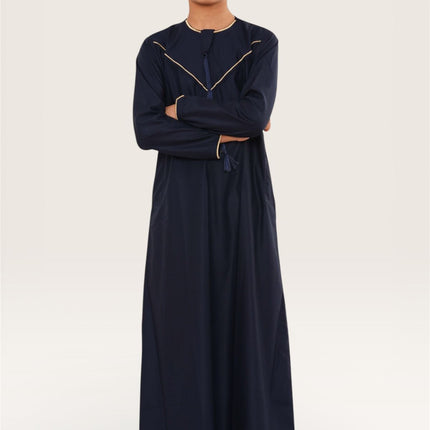 Kids Boys Ramadan Navy Blue Moroccan Jubba Robe Djellaba Eid Thobe - K-TT-006