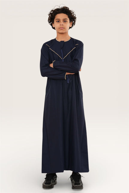 Kids Boys Ramadan Navy Blue Moroccan Jubba Robe Djellaba Eid Thobe - K-TT-006