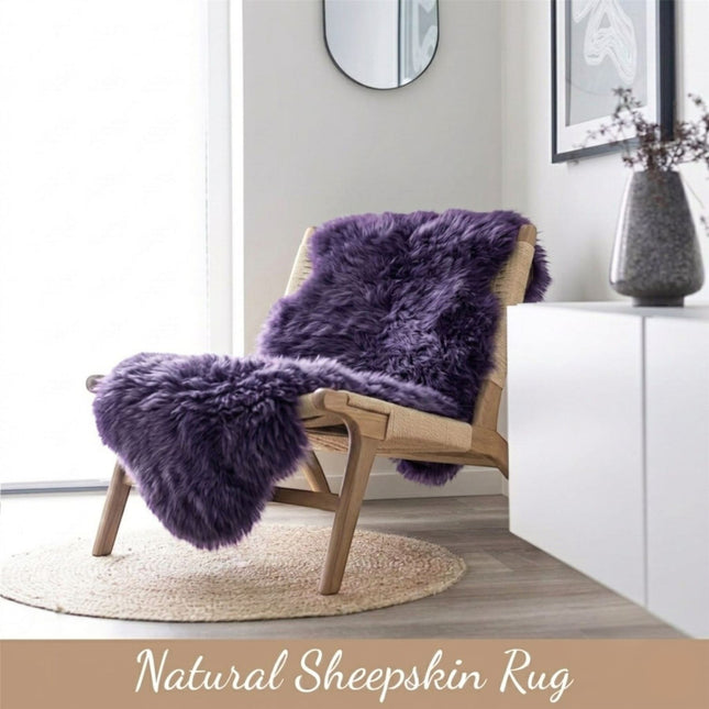 Genuine Sheepskin Violet Double Natural Fluffy Silky Soft Real Wool Rug