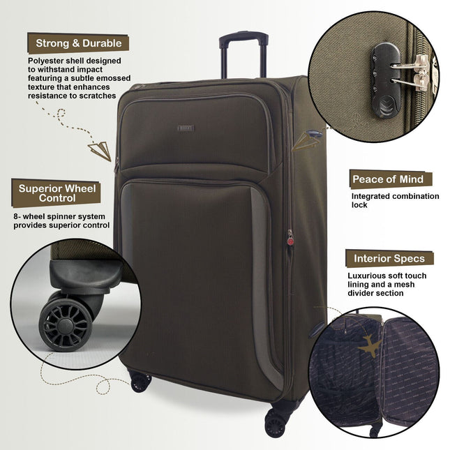 Soft Shell Cabin Suitcase 55 x 40 x 20 cm Lightweight Luggage Suitable for Easyjet, Ryanair